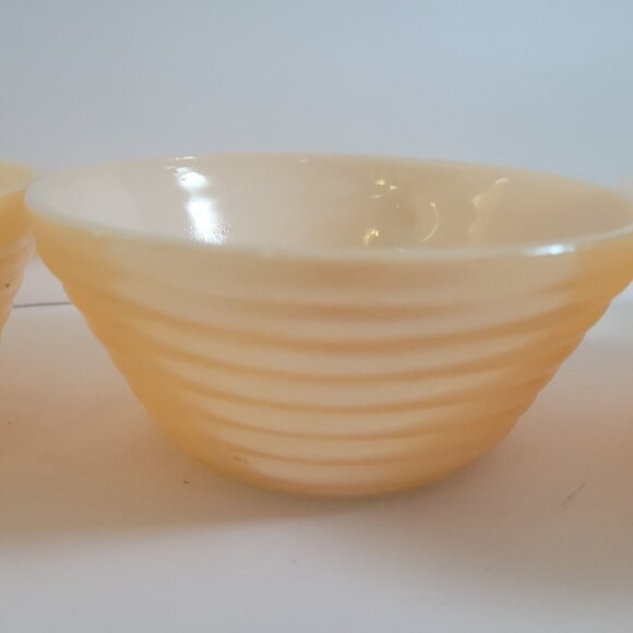 Set Of 3 Vintage Fire King Peach LustrePlatonite  Soup Bowls With Handles - Picture 2 of 5